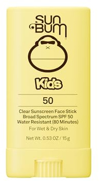 Sun Bum Kids SPF 50 Clear Face Stick Sunscreen - Wet or Dry Skin Application Broad Spectrum Sunscreen with Vitamin E - Hawaii Act 104 Compliant (Without Octinoxate & Oxybenzone) - Travel Size 0.53 oz
