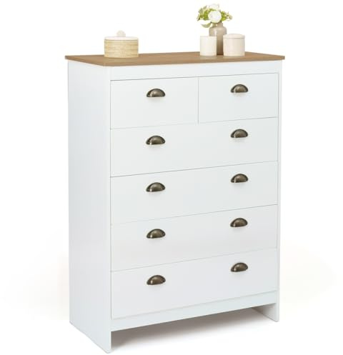 IDMarket - Commode 6 tiroirs ISIS 80 cm Blanc et Plateau Bois
