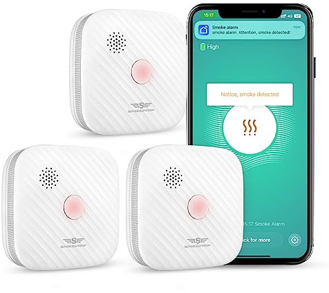 Spreadtron WLAN Rauchmelder, Smarter Wi-Fi Feuermelder mit App Tuya & Smartlife, WiFi Photoelektrische Rauchmelder mit 2 Jahren Austauschbarer Batterie, 3 Stück