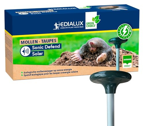 Edialux Solarbetriebener Maulwurfschreck für Garten mit Schall und Vibrationen tierfreundliche Abwehr gegen Maulwürfe Schutz bis 350 m² wetterfest