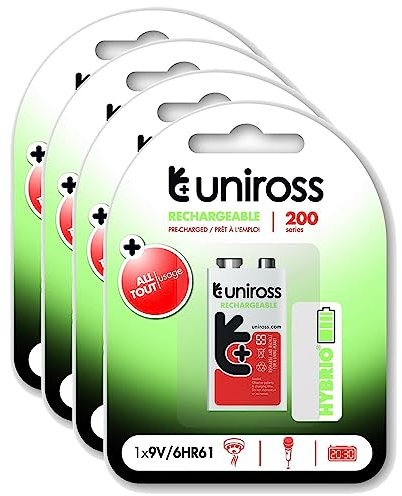 Uniross Pack de 4 Piles 9V 200 NIMH HYBRIO