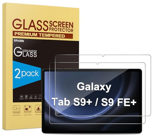 SPARIN Panzer Schutz Glas für Samsung Galaxy Tab S9 Plus/Tab S9 FE Plus, 2 Stück Schutzfolie für Samsung Tab S9+ / Tab S9 FE+, 9H härte Schutzglas, Anti-Bläschen, HD-Klar