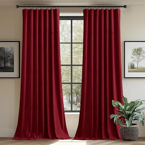 StangH Red Velvet Curtains 62 inch Width for Sliding Door Room Dakening Privacy Protect Doorway Dividers for Living Room/Theater/Christmas Decor, W62 x L84, 2 Panels