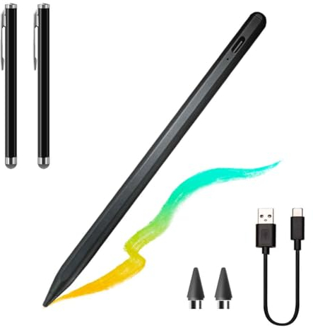 Eingabestift für Tablet, Touchscreen, universeller kapazitiver Eingabestift mit 2 Ersatzspitzen für Android/iOS/Smartphone/Microsoft Touchscreen-Gerät (3er-Pack) Schwarz