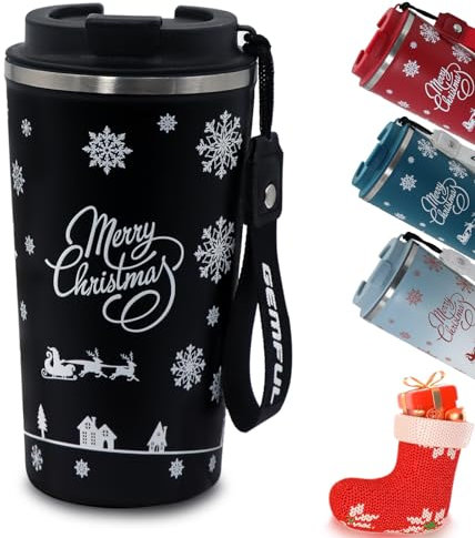 GEMFUL Reise Kaffeetumbler Weihnachten für Männer 510 ml Wiederverwendbarer Isolierbecher Geschenk für Papa
