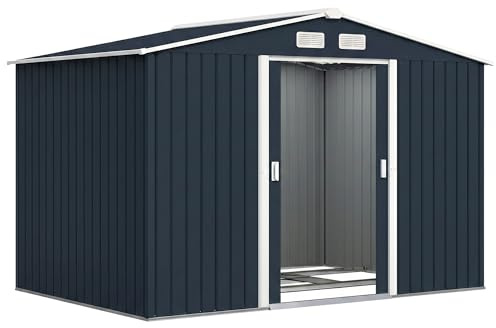 Outsunny Abri de Jardin en Acier galvanisé XXL 5,4 m² avec kit de Fondation 277 x 195 x 192 cm, cabane de Jardin cabanon Rangement Outils avec Portes coulissantes verrouillables et 4 aérations, Gris