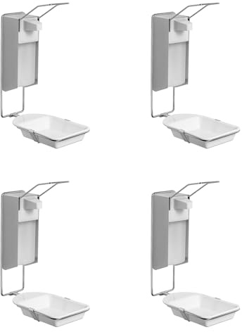4X ARNOMED® Desinfektionsspender Alu mit Tropfschale, Seifenspender 1000ml | Seifenspender zur Wandbefestigung mit kurzem Armhebel, Eurospender für Desinfektionsmittel, Soap Dispenser, Spender