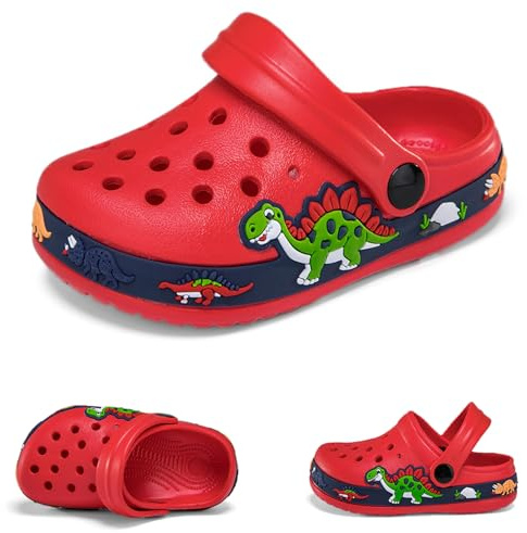 Unisex Zoccoli Sabot Bambini Carino Sabot Ciabatte Dinosauro Sandali da Spiaggia Estivi Ciabatte da Giardino Muli Scarpe da Piscina Ragazzi Ragazze Rosso EU 26