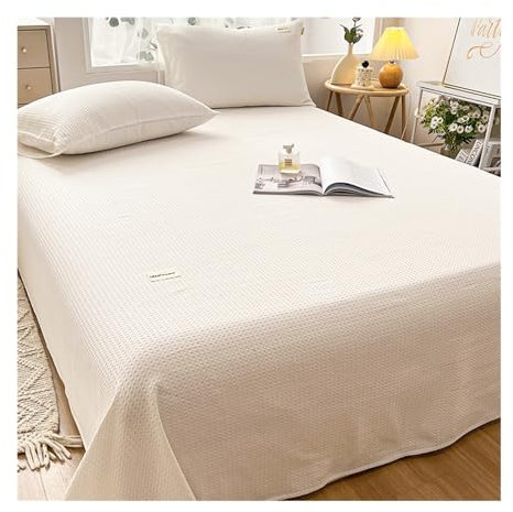 Waffel Betttuch ohne Gummi Bettlaken ohne Gummi Leintuch aus 100% Baumwolle Bettlaken ohne Gummizug viele Farben und Größen (Color : White, Size : 160x235cm-63x92 in)