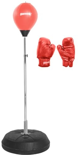 SPORTINATOR® Punchingball Boxstand Standbox-Trainer 3er-Set inkl. Boxbirne & Boxhandschuhen höhenverstellbar 125 cm bis 150 cm. Trainiert Reflexe und Geschwindigkeit