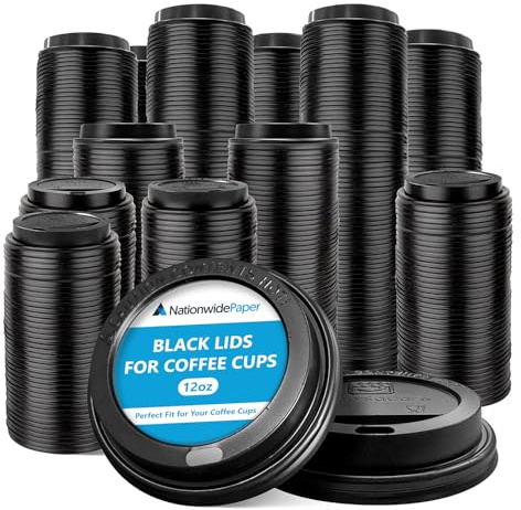 Nationwide Paper Black 12oz / 90mm Lids for Coffee Cup, Insulated Disposable Coffee Cup Lid for Takeaway Drink, Leak Proof Design - 100 Lids