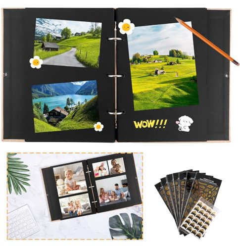 CYEER DIY Fotoalbum zum Selbstgestalten, Album zum Selbstgestalten mit 30 Schwarze Seiten, Foto Album zum Einkleben, Ringbuch Fotoalbum für DIY, Scrapbooking, Aufzeichnungen, Handbooking
