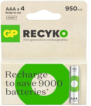 GP Baterías Recyko 950 AAA Slim Pen Ni-Mh Batería recargable, 1,2 V, tarjeta de 4