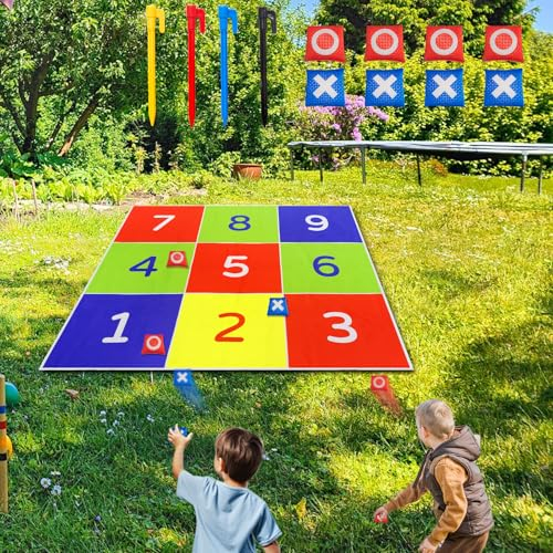 Weaqen giant outdoor game mat with bean bags - fun bean bag toss game for kids party, garden & camping, classic tic-tac-toe & number toss combo for 3+ year-olds and adults