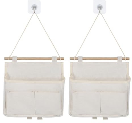 4Pcs Wall Hanging Storage bag, High Capacity Hanging Storage Bag with Pockets, Waterproof Linen Fabric Storage Wall Storage with 2 Hooks, Hanging Organiser for Bedroom Kitchen