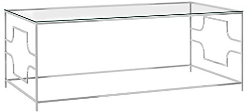 BUKSCYJS Couchtisch kleine Zimmer, Sofatisch, WohnzimmertischCouchtisch Silbern 120x60x45 cm Edelstahl und GlasFür Wohnzimmer, Schlafzimmer, Büro, Eingang, Korridor
