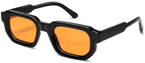 VANLINKER Retro Small Chunky Rectangle Sunglasses for Men Women Vintage Trendy Square Thick Sun Glasses VL9823,Black/Orange