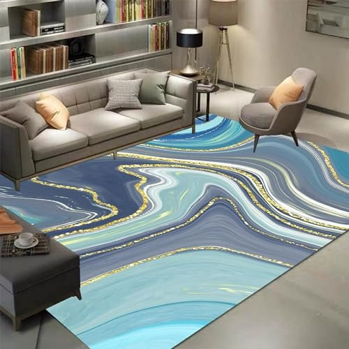 Teppich Wohnzimmer, Abstraktes Ölgemälde Blau Grau Gold 200 X 300 cm Teppiche rutschfeste 3D Teppich Für Schlafzimmer, Wohnzimmer, Esszimmer, Küche, Eingang, Kinderzimmer Junge Mädchen -8F1J6Q6M5H0F5
