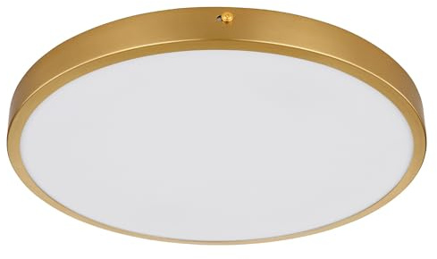LED Deckenleuchte messing Deckenlampe rund Wohnzimmerleuchte Modern, Metall opal, 22W 1800Lm warmweiß, DxH 35x3 cm