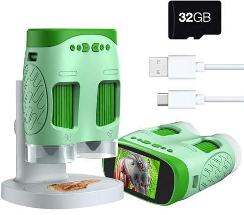 ydi Microscopio Elettronico per Bambini, 3-IN-1 Schermo da 2 Pollici Palmare Telescopio Microscopio 800X con Video Camera Digitale, USB Collegare al PC, Scheda 32GB Inclusa