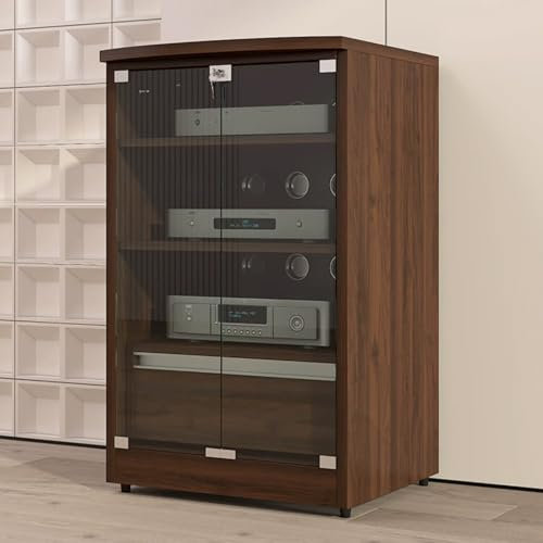 YHWKGZ Hi Fi Rack, Audio Rack Hi Fi Regal mit durchsichtigem Glasschrank, Mit Kabelmanagement, Aufbewahrungsschublade Phonoschrank(Brown,23.6x37.4/60x95cm)