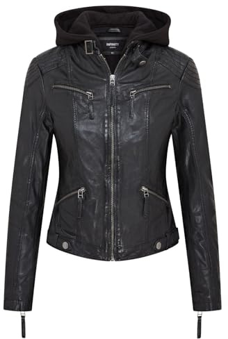 Giacca Classica con Cappuccio in Pelle da Motociclista da Donna