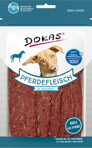 DOKAS - Pferdefleisch Getrocknet für Hunde, 12er Pack (12 x 60g), Ergänzungsfuttermittel
