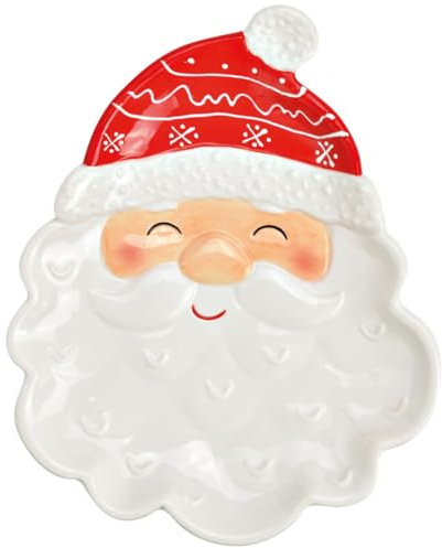 Plato de cerámica de Papá Noel colorido para galletas y aperitivos, 16 x 21 cm como decoración de mesa y Navidad, divertido plato decorativo con Papá Noel en 3D como vajilla de Navidad