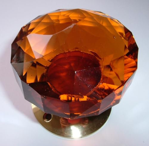 Vintage Style Large Cut Glass Amber Door Knobs (Pair) with Brass Base for Mortice Lock Elegant and Timeless Home Decor