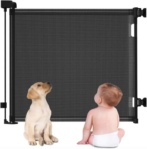 Baby Treppenschutzgitter, Türschutzgitter Ausziehbar für Babys, Absperrgitter Treppenschutzrollo Hunde, Geeignet für Treppen/Türen/Innen & Außen-86 * 150 cm – schwarz