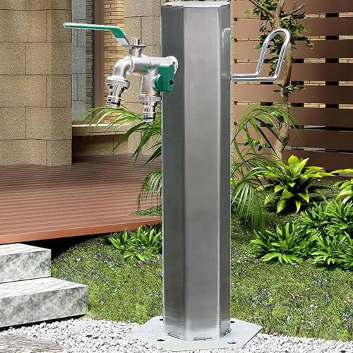 Colonna d'Acqua da Giardino in Acciaio Inossidabile per Esterni con Staffa per Appendere Il Tubo, Rubinetto Montato a Pavimento, Rubinetto Indipendente e Fontana per Uso Esterno