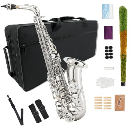 YoungMonic Alto Sax Saxophone Beginner Kit Alto Saxophone E Flat with Mouthpiece Carrying Case Straps 10Reeds for Students and Adults