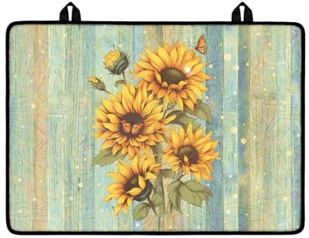 LACIYISON Sunflower Butterfly Wood Pattern Stove Top Covers for Electric Stove, Silicone Stove Cover Mat, Heat Resistant Glass Cooktop Cover, Flat RV Range Stovetop Protector Pad