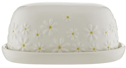 Price & Kensington Daisy Butter Dish | Ceramic Butter Keeper with Embossed Daisy Design | Cream Glaze | Kitchen Butter Storage