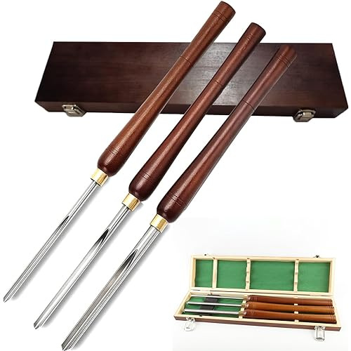 HSS Bowl Gouge Lathe Chisel Set Wood Turning Tools with Wooden Box 3 Pieces 3/8 5/8 and 1/2 Sizes