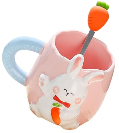 DINHEAROM Tasse Mignonne Faite Main Céramique Avec Motif De Lapin Pour Café Ou Thé Avec Cuillère Incluse