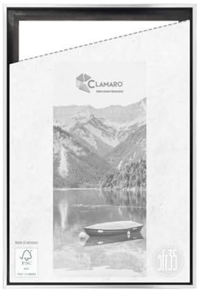 CLAMARO Schattenfugenrahmen SFR35, 59,4x84,1 cm, Keilrahmen, Schwarz Silber | MDF-Holz Rahmenleiste, Schattenfuge ca. 7-8 mm, Metall Zackenaufhänger, inkl. Montagematerial, ohne Leinwand