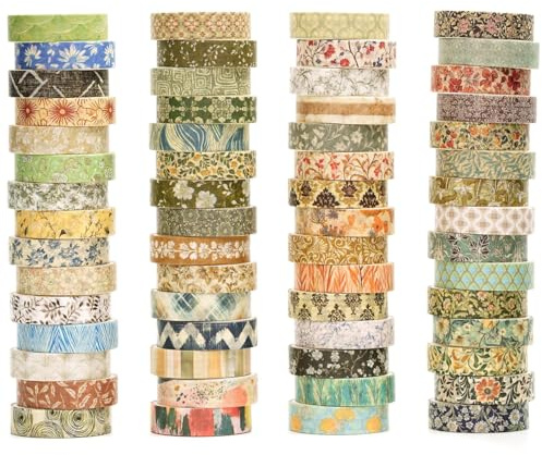 Songdao 60 rollos Valor Washi Tape Set, Artes Retro Cinta Adhesivo Decorativo Patrones básicos Masking Tapes para Artes, Bullet Journal, Scrapbooking, Bricolaje (retro barroco)