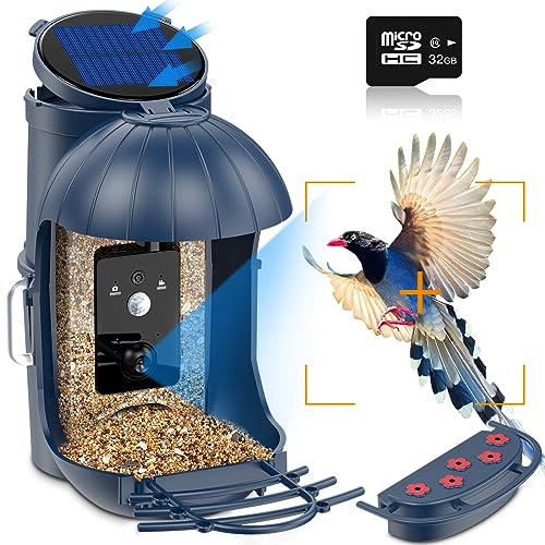 Zrwuldu Bird Feeder Camera, 1080P HD Bird Feeders Camera Solar Powered, Auto Capture Photo&Video, PIR Motion Sense Waterproof- 32GB