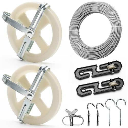 Windspeed Outdoor Clothesline Kit, 46 Meter Washing Clothes Line Pulley Kit | Clothes Line/ Clothesline Tightener/ 2 Pulley/ Separator Spreader/ 4 Hooks