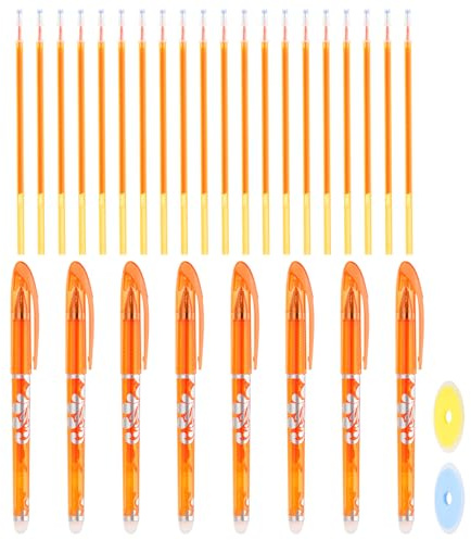 PATIKIL 8Pack Erasable Gel Pens with 20 Refills & 2 Erasers, 0.5mm Heat Erasable Pens for Fabric Orange Ink Fabric Markers for Sewing Quilting Planner Writing
