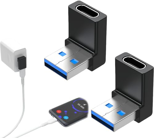 Hawpasy 2 PCS 90 Grados USB A Macho a USB C Hembra Adaptador, USB C Adaptador USB 3.0 10Gbps Transferencia de Datos y Carga Rápida 2A