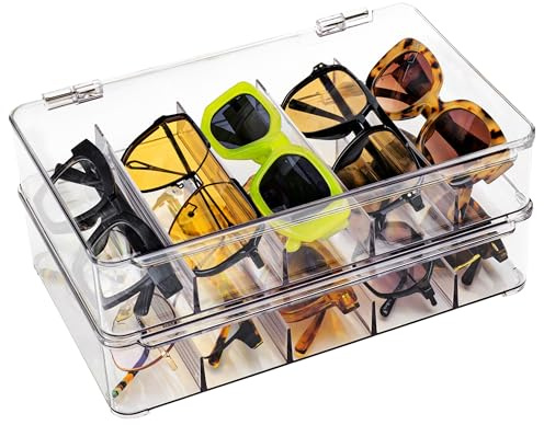 The Useful Co. UCO Glasses Case 2Pack, Clear Stackable Storage Drawer for Accessories, Sunglasses Organizer and Watch Case, Jewelry Organizer Stand, Perfect for Clear Glasses on Any Glass Shelf