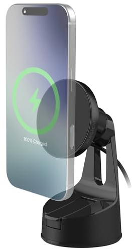 Scosche MPQTRWD Qi2 MagSafe Car Mount Charger 25W Fast Wireless Charging Phone Holder for Windshield or Dashboard, Magnetic Cell Phone Mount Compatible with iPhone 17/16/15/14/13 Series & Samsung S25
