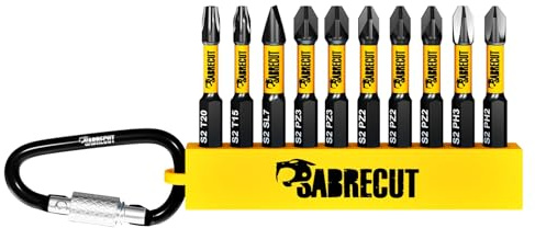 SabreCut 10pcs SCRK001 50mm PH2 PH3 PZ2 PZ3 SL7 TX15 TX20 Mixed Impact Bits | Forged precision tips and heat-treated torsion steel improve impact resistance, durability and reduce breakage