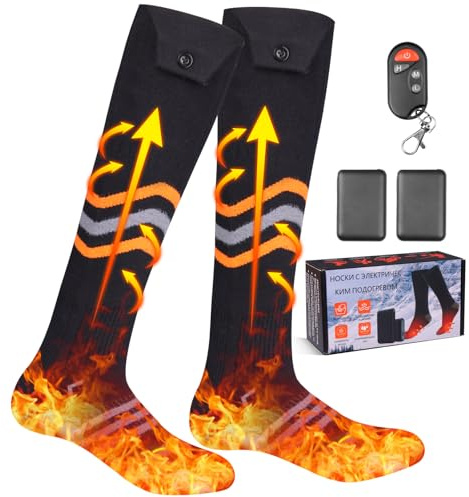 Calze Riscaldate a Batteria per Uomo e Donna Calzini riscaldati con telecomando 2x5000mAh USB Riscaldati Scaldapiedi Elettrico Calze 4 Temperature per l'intero Plantare 11 Ore sci/bicicletta/Campeggio