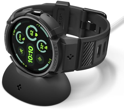 Spigen Rugged Armor Pro Fodral med Strap Kompatibel med Google Pixel Watch 4 45mm (2025) med Laddställ - Matte Svart