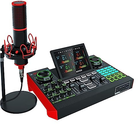 Sound Card Kit, Audio Interface USB Podcast Equipment Bundle Mixer & Vocal Effects, G10 Sound Card Board Voice Changer, DJ Mixer For Live Stream
