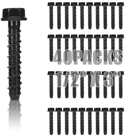 Otoolling 40 Pack 1/2 x 3 Concrete Anchors and Screws Kits Galvanized Ceramic Black Ruspert Coating Large Diameter Concrete Bolts Masonry Screw for Brick Block Wall Corrosion Resistant