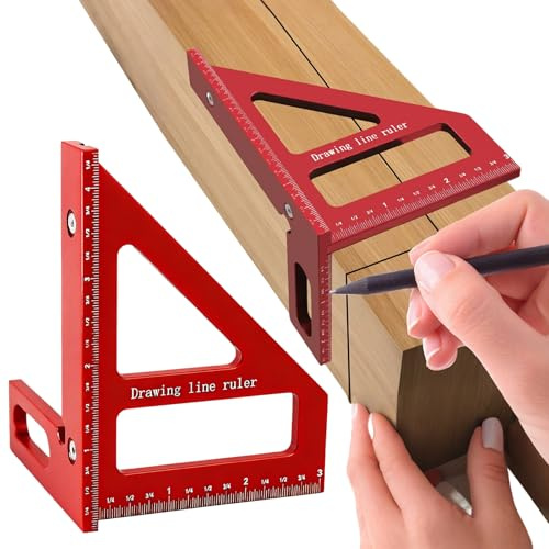 3D Multi Angle Measuring Ruler, 45°& 90°Degree Aluminum Alloy Miter Triangle Ruler, Miter Triangle Ruler High Precision Layout Measuring Tool Layout Scriber for Engineer (Red)